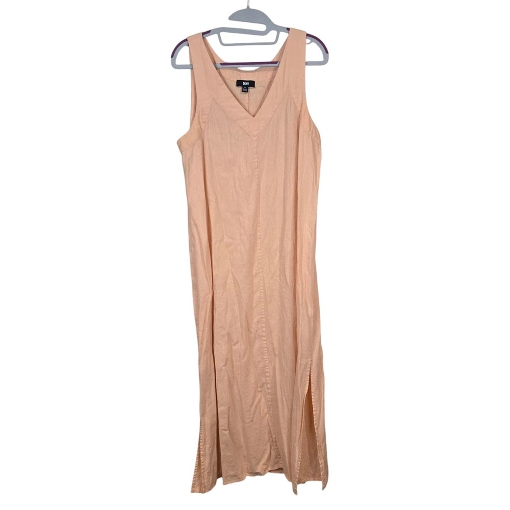 DKNY Sleeveless V-Neck Maxi Dress in coral